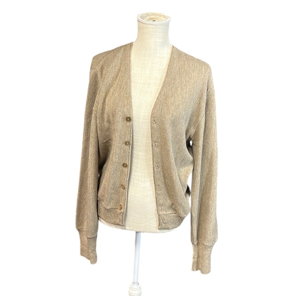 Vintage Robert Bruce Arnold Palmer Button Up Cardigan Sweater Tan Womens M